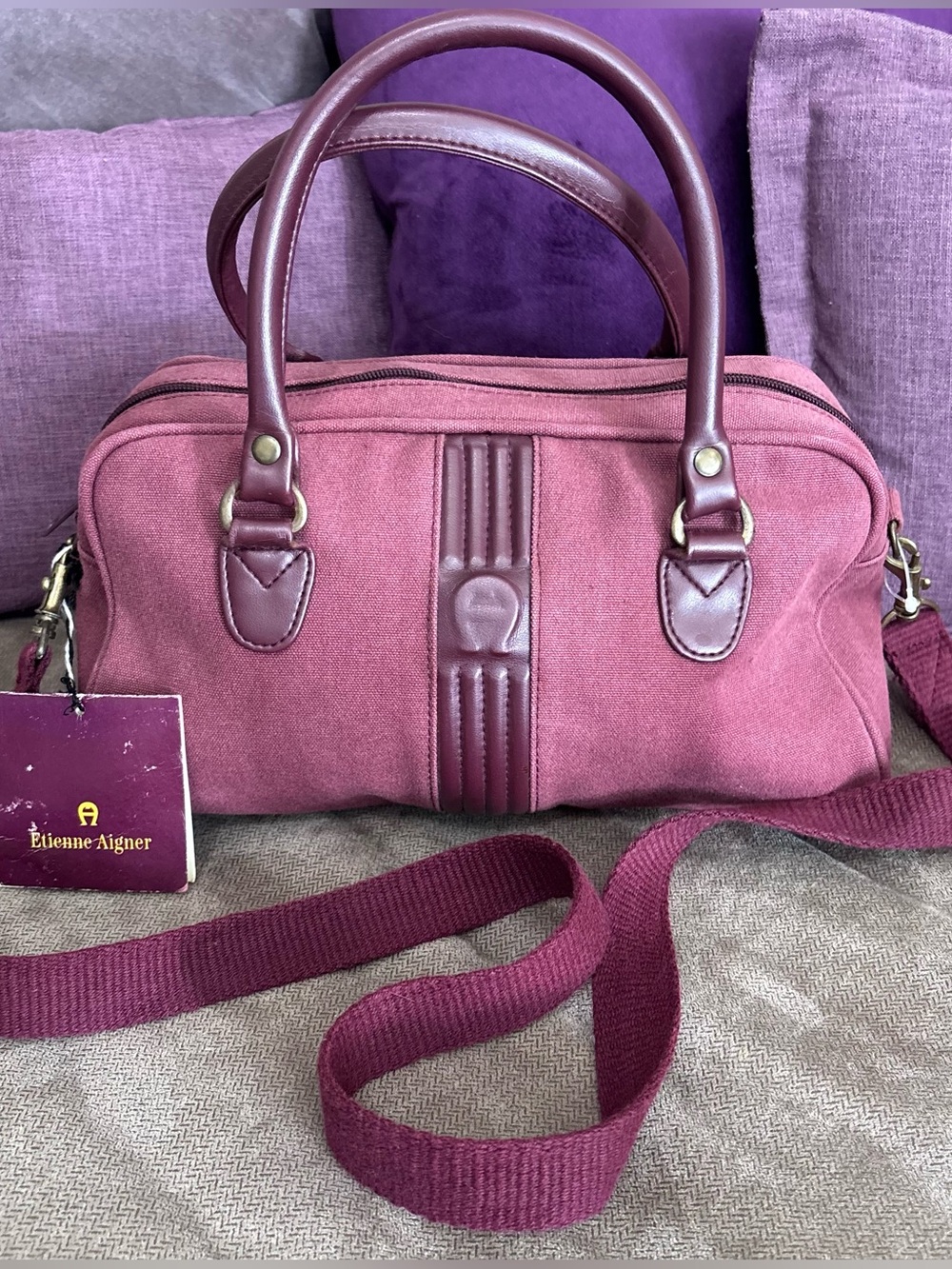 Etienne Aigner Plum Canvas Satchel with Leather Trim NWT